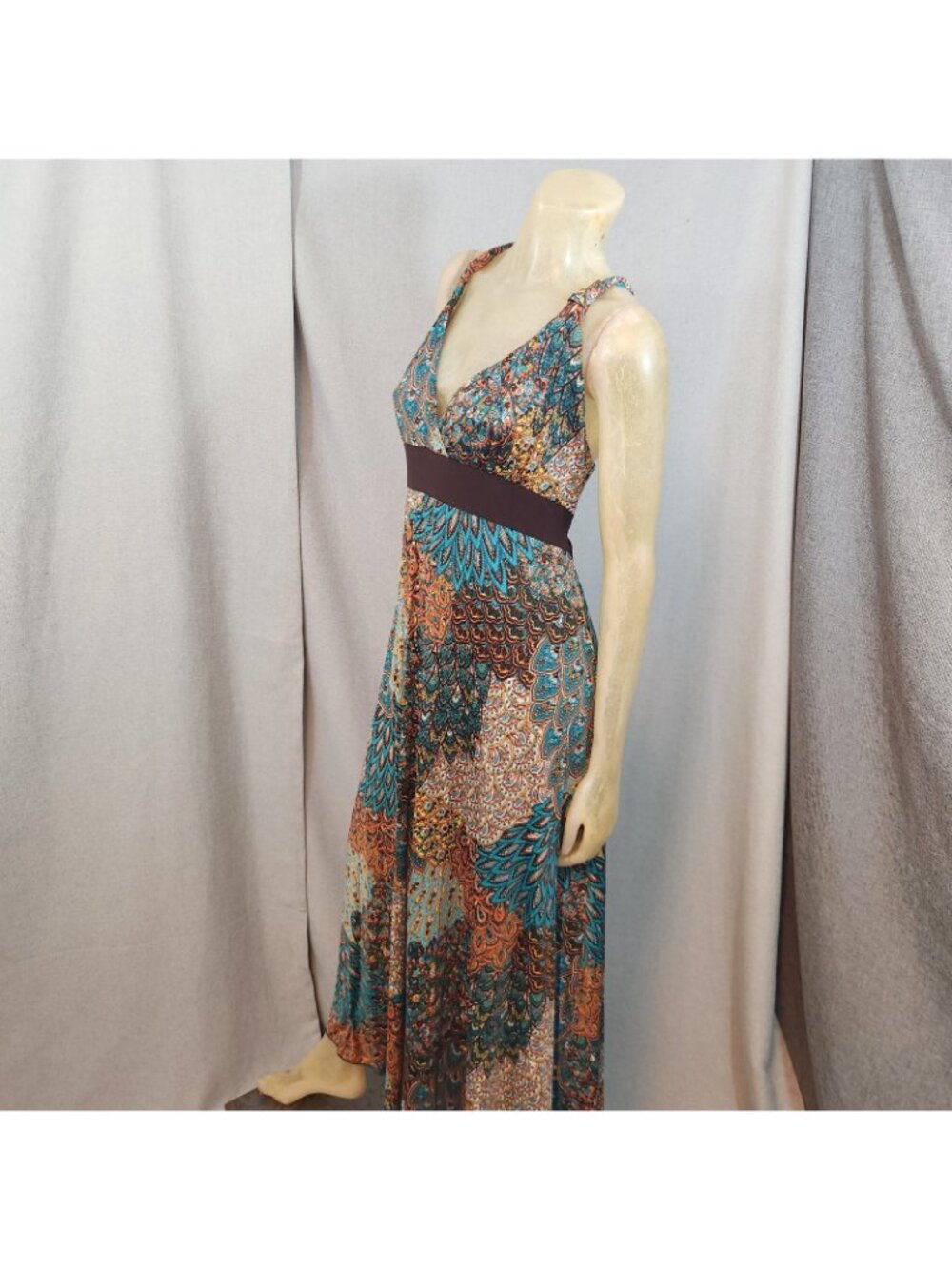 Libian Orange Brown Green Boho V Neck Slvlss Maxi Dress 3XL 3XLARGE USA - Picture 8 of 8